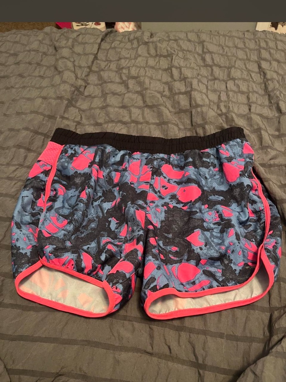 Women’s Athletic Running Shorts in Pink and Blue Print